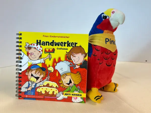 IMG_4002 Pinos zweisprachiges Kinderratebuch "Handwerker" + Pino der Papagei Plüschtier Bundle (Kopie)